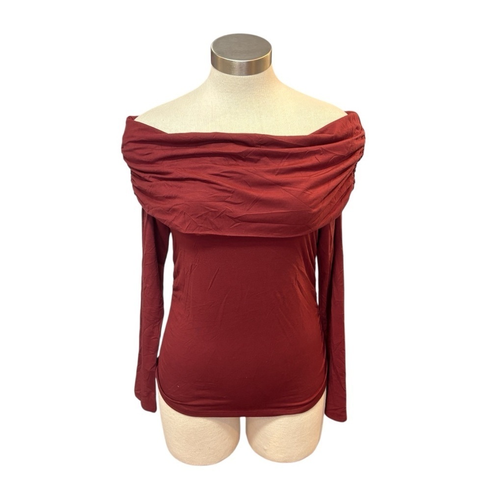 Reformation Womens Knit Top Florentina Off-Shoulder Burgundy Chianti Sz. M